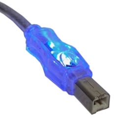 6ft USB 2.0 480Mbps Type A Male to B Male Translucent Illuminated/Lighted Cable with Blue LEDs CC2209C-06BLL 037229229455 Cable, USB 2.0 480Mbps Universal Serial Bus Type A Male to B Male Translucent Cable with Blue LEDs, For Printer, Scanner, Camera, External Drive & PC/Hub, 6ft 987065 TH6557 CC2209C06BLL CC2209C-06BLL cables feet foot  2456 