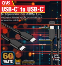 2-Meter USB-C to USB-C 2.0 60-Watts Data & Power Cable CC2230B-2M 037229230857 Black, USB-C, USB C, USB-A, USB A 2-Meters, 2-Meter, 2Meter, 2M 6.5ft, 480Mbps, 3Amp