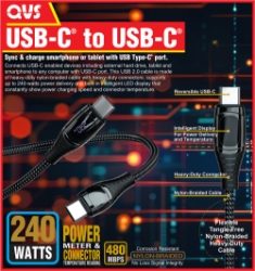 1-Meter USB-C to USB-C 2.0 Sync & 240-Watts Charger Nylon-Braided Premium Cable with Power Meter CC2240PB-1M 037229230376 Black microcenter Malone Pending, USB-C 2.0, USB C, USB-C Extension Cable, USB C Extension Cable 1-meter, 1meter, 1m, 3.3ft, 480Mbps data transfer rate, 5Amp, 240-Watts, Nylon-Braided Premium Cable with Power Meter