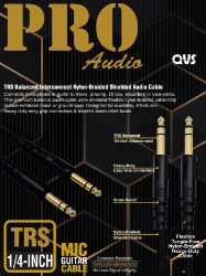 3ft TRS Balanced Interconnect Nylon-Braided Shielded Audio Cable TRS-N03 037229402544