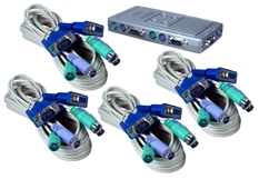 PS/2 4Port KVM Premium Compact Autoswitch with Combo Cable KVMS-14CK 037229542660 ServerMaster KVM Starview Series Kit, 4 PS2 Computers Controlled from 1 Console, Compact, Includes 4 KVM combo cables. IC-614I 788935 KVMS14CK KVMS-14CK cables  3575 