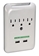 3-Outlet Wallmount Surge Protector with Dual-USB 2.1Amp Charging Ports - PP-68PL-AC3200-CMT
