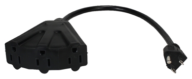 12 Inches 3-Outlet OutletSaver AC Power Splitter Adaptor PP-ADPT3 037229334647 Power Cord, Port/OutletSaver Power Extension/Splitter Adaptor Cable, Tripple/3-Outlets, 12" AC Male to 3-Angled-Female KT-302 586453 PPADPT3 PP-ADPT3 adapters adaptors cables  3953 