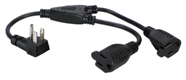 12 Inches 90degree Flat-Plug OutletSaver AC Power Splitter Adaptor PPRT-ADPT2 037229334227 Powercord, Port/OutletSaver Power Extension/Splitter "Y" Adaptor Cable, 12", AC M/2)F, Right Angle PP-ADPT2  328187 RC3227 PPRTADPT2 PPRT-ADPT2 adapters adaptors cables  2129 
