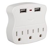 3-Outlets Wallmount Power Strip with Dual-USB 2.1Amp Charging Ports PS-05UW 037229334586 5-Outlets 3-Prong Wallmounted Power Block/Strip/Tap 3-AC/2-USB 2.1Amp Charger for Smartphone, Tablet & GPS, White PS-06UH   PS05UW PS-05UW   3954 