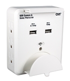 6-Outlets Wallmount Surge Protector with Dual-USB 3.1Amp Charger & Device Holders PS-06UH 037229334265 8-Outlets Surge Protector 3-Prong Wallmounted Power Block/Strip/Tap with Device Holder, 6-AC/2-USB 3.1Amp Charger for Smartphone and Tablets, White PS-05UW C2604U 243303 PS06UH PS-06UH   3666 