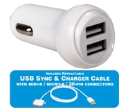 2-Port 2.4Amp USB Car Charger Kit with 3-in-1 Sync/Charger Cable USBCC-K3 037229334500 USBCC-2P